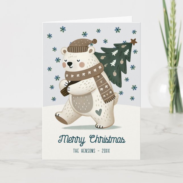 Tarjeta Festiva Cute Bear Christmas Tree Drawing Christmas (Anverso)