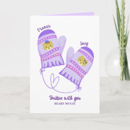 Tarjeta Festiva Cute Bear Purple Mittens Custom Valentine’s Day 