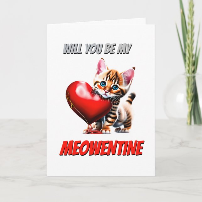 Tarjeta Festiva Cute bengal gatito rojo corazón meowentina valenti (Anverso)