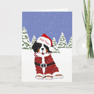 Tarjeta Festiva Cute Bernese Mountain Dog Santa Paws
