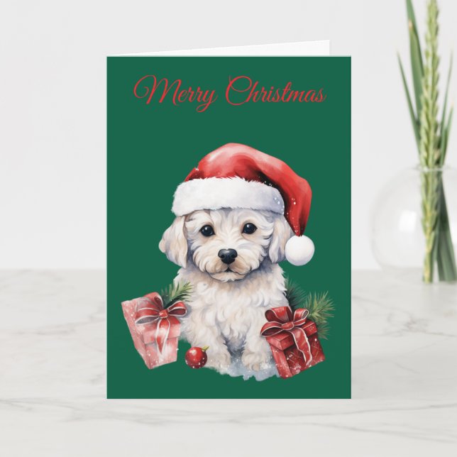 Tarjeta Festiva Cute Bichon Frise at Christmas (Anverso)