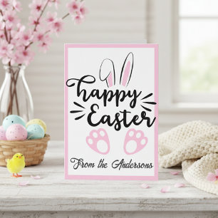 Tarjeta Festiva Cute Black and Pink Bunny Happy Easter Custom