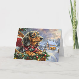 Tarjeta Festiva Cute Black and Tan Dachshund Christmas