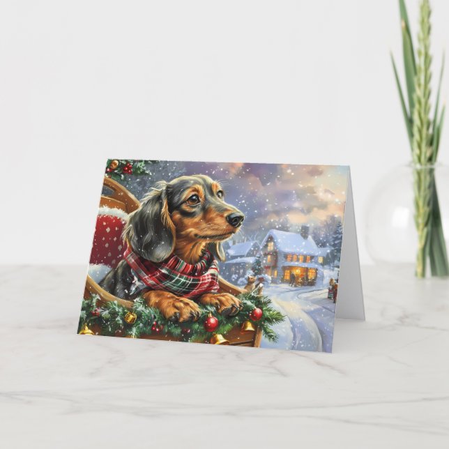 Tarjeta Festiva Cute Black and Tan Dachshund Christmas (Anverso)