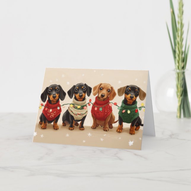 Tarjeta Festiva Cute Black and Tan Dachshunds Christmas (Anverso)