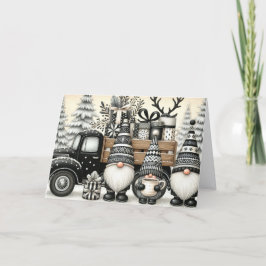 Tarjeta Festiva Cute Black and White Gnomes Christmas