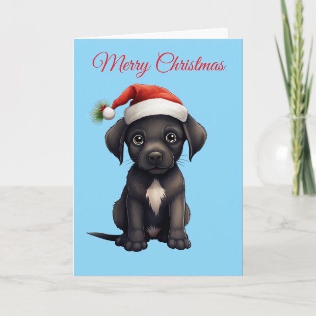 Tarjeta Festiva Cute Black Dog at Christmas (Anverso)