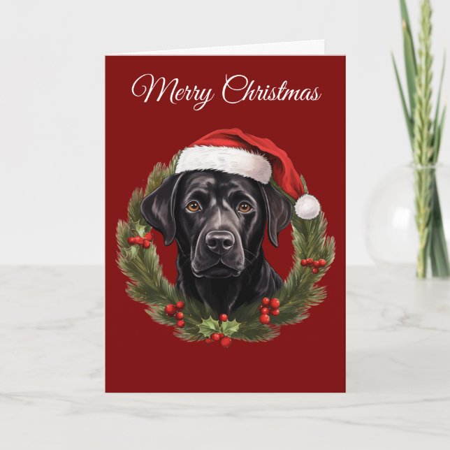 Tarjeta Festiva Cute Black Dog at Christmas (Anverso)