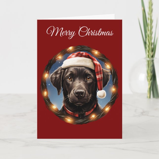 Tarjeta Festiva Cute Black Dog at Christmas (Anverso)