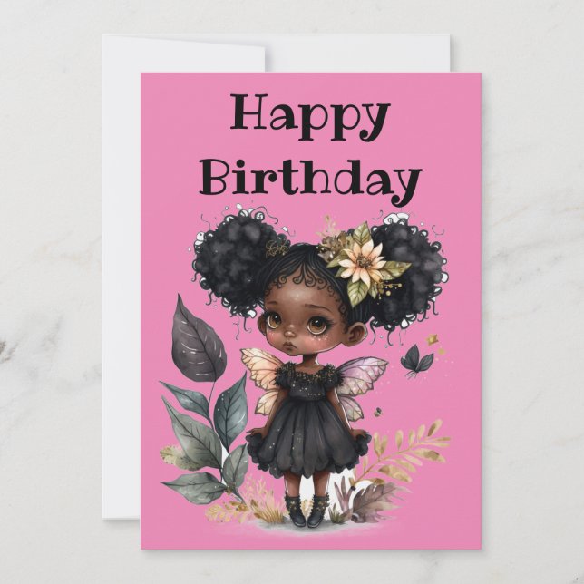 Tarjeta Festiva Cute Black hada feliz cumpleaños (Anverso)