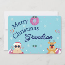 Cute Blue Merry Christmas Grandson Holiday