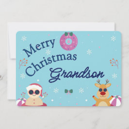 Tarjeta Festiva Cute Blue Merry Christmas Grandson Holiday