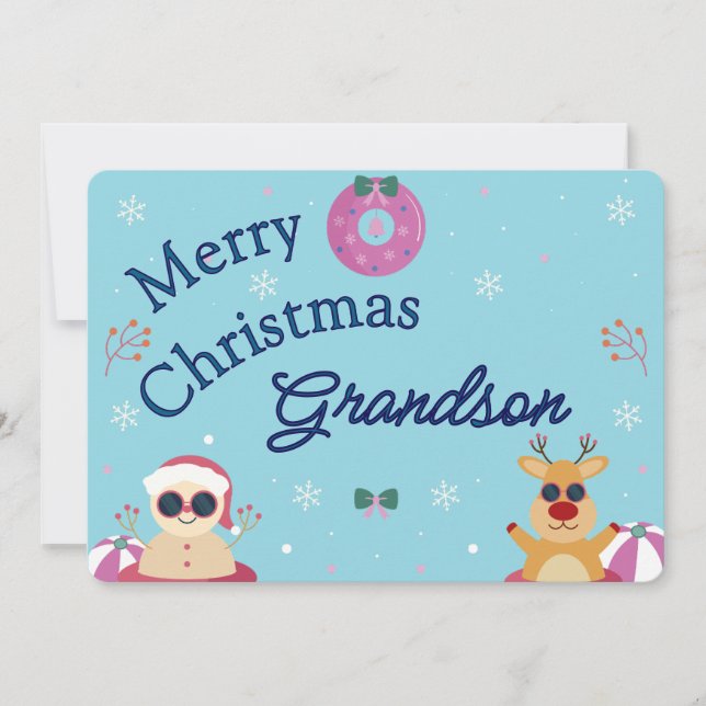 Tarjeta Festiva Cute Blue Merry Christmas Grandson Holiday (Anverso)