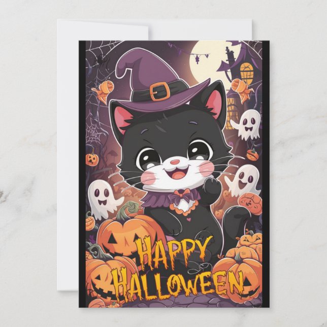 Tarjeta Festiva Cute Boo Happy Halloween (Anverso)