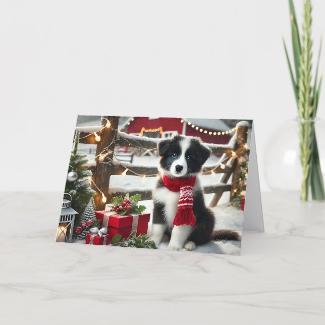 Tarjeta Festiva Cute Border Collie Christmas (Anverso)
