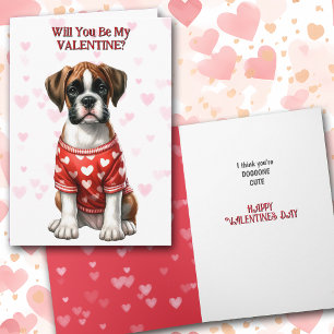 Tarjeta Festiva Cute Boxer Puppy en Sweater Valentine
