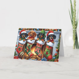 Tarjeta Festiva Cute Brown and Black Dachshund Christmas