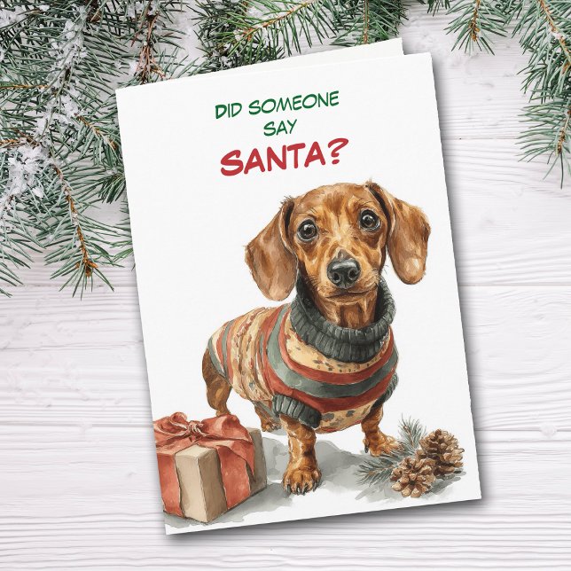 Tarjeta Festiva Cute Brown Dachshund Dog Looks for Santa (Subido por el creador)