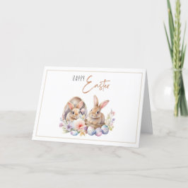 Tarjeta Festiva Cute Bunnies Eggs Saludos De Pascua