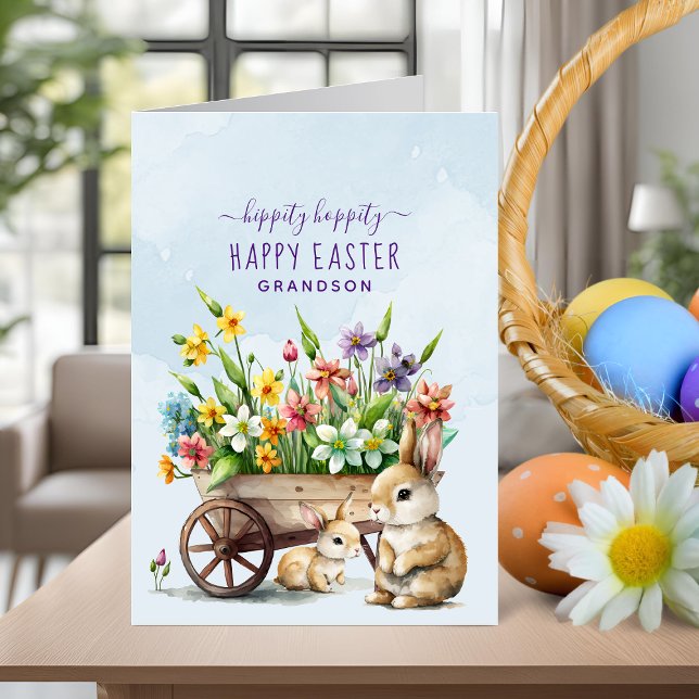 Tarjeta Festiva Cute Bunnies Nieto Personalizado Pascua (Cute Bunnies Personalized Grandson Easter Holiday Card)