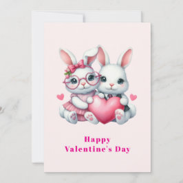 Tarjeta Festiva Cute Bunnies Sharing a Heart Valentine's