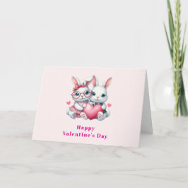Tarjeta Festiva Cute Bunnies Sharing a Heart Valentine's Day