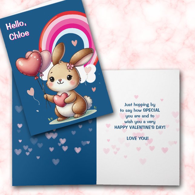 Tarjeta Festiva Cute Bunny and Rainbow Valentine Card (Subido por el creador)