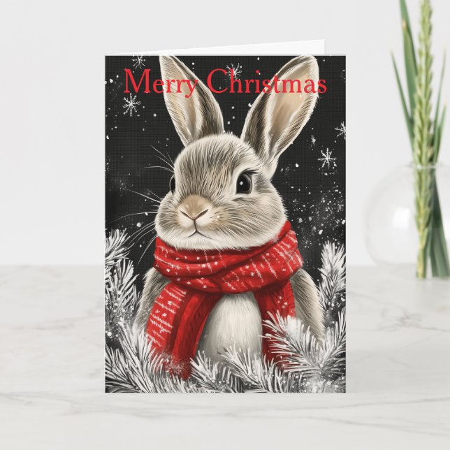 Tarjeta Festiva Cute Bunny at Christmas (Anverso)