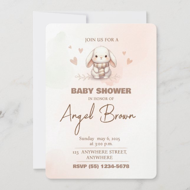 Tarjeta Festiva Cute bunny baby shower invitation (Anverso)