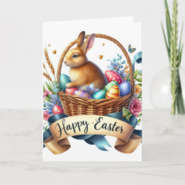 Tarjeta Festiva Cute Bunny Basket Ilustracion Pascua