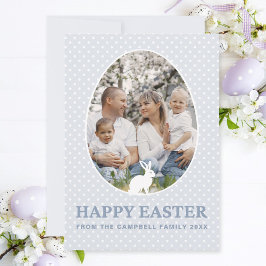 Tarjeta Festiva Cute Bunny Dusty Blue Egy Shape Photo Easter Card