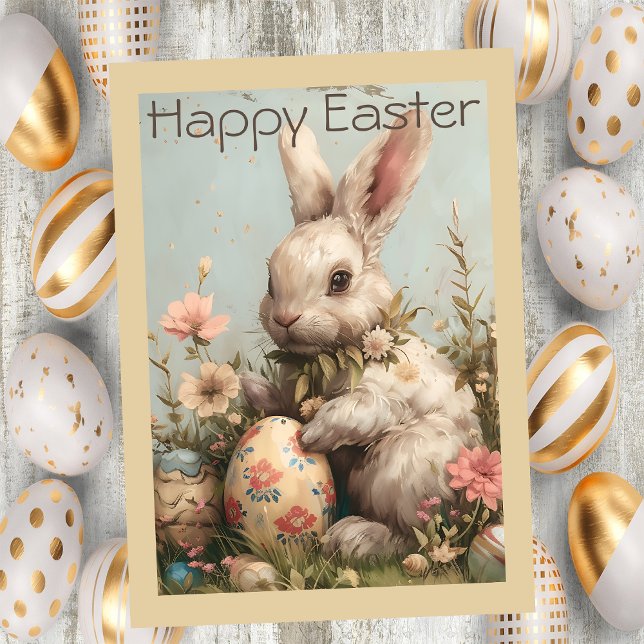 Tarjeta Festiva Cute Bunny Eggs Flowers Easter  (Subido por el creador)