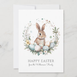 Tarjeta Festiva Cute Bunny Eggs Garland Wreath Personalized Easter