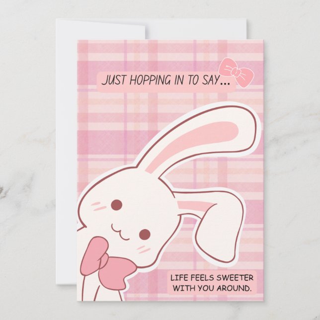 Tarjeta Festiva Cute Bunny Pink Greeting (Anverso)