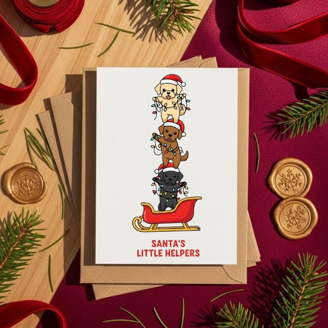 Tarjeta Festiva Cute Cartoon Dog Christmas Card – Santa Helpers (Subido por el creador)