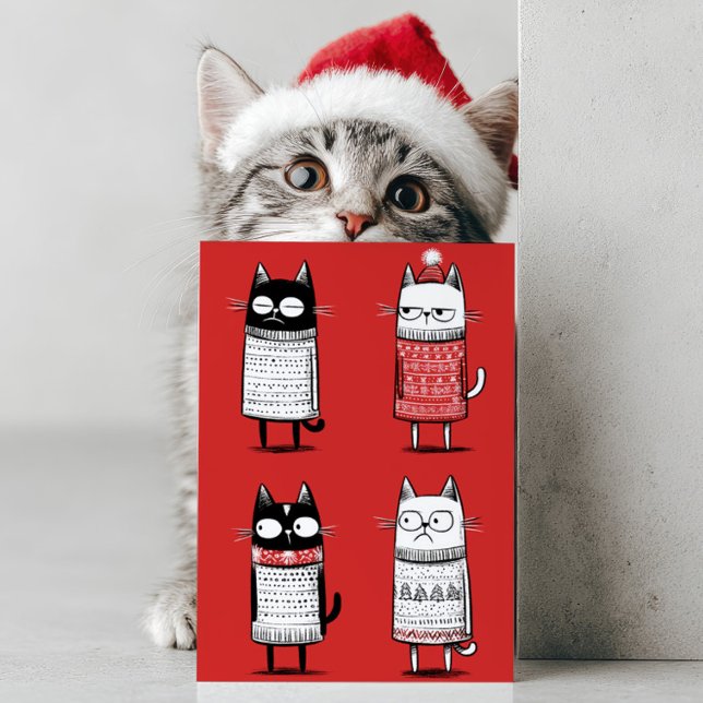 Tarjeta Festiva Cute Cartoon Funny Cats Lover Red Meowy Christmas  (Subido por el creador)