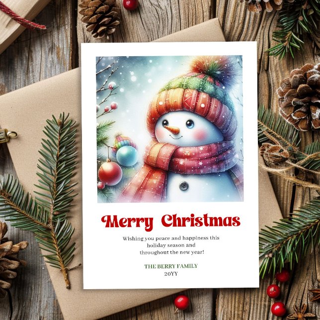 Tarjeta Festiva Cute cartoon snowman minimalist holiday greeting  (Cute cartoon snowman minimalist holiday greeting digital)