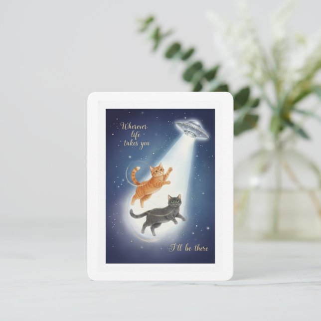 Tarjeta Festiva Cute Cat Valentine Card with UFO Romantic Theme (Anverso de pie)