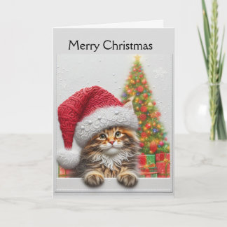 Tarjeta Festiva Cute Cat with Santa Hat Christmas