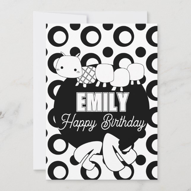 Tarjeta Festiva Cute Caterpillar Coloración Fiesta de Cumpleaños (Anverso)