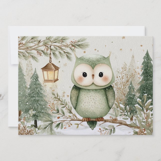 Tarjeta Festiva Cute charming owl Christmas (Anverso)