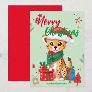 Tarjeta Festiva Cute cheetah santa Navidades Holiday