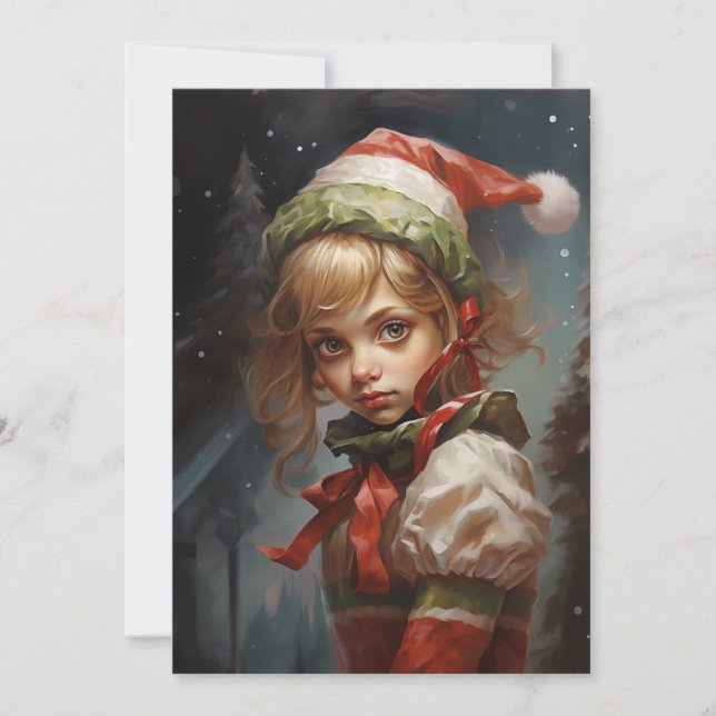 Tarjeta Festiva Cute Chica Elf (Anverso)