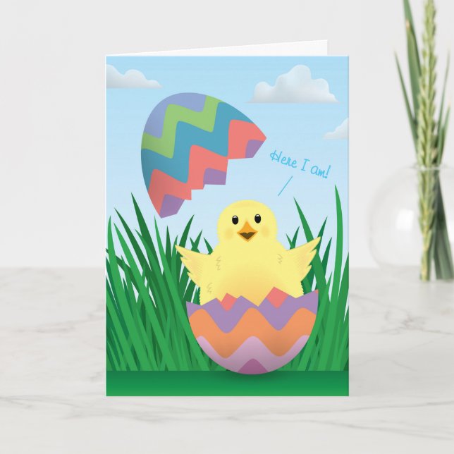 Tarjeta Festiva Cute Chick Easter Egg Hatch (Anverso)