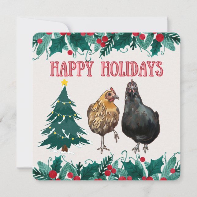 Tarjeta Festiva Cute Chicken Holiday Card (Anverso)