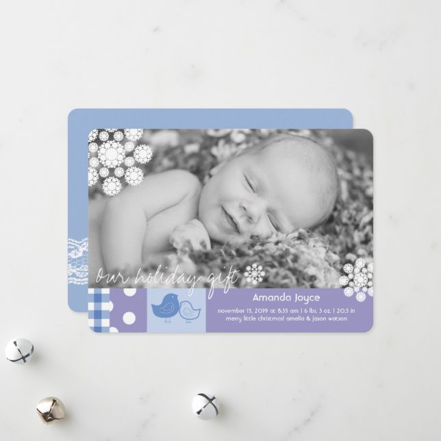 Tarjeta Festiva Cute Chicks Y Whimsical Snowflakes Foto Nacimiento (Anverso/Reverso In Situ)
