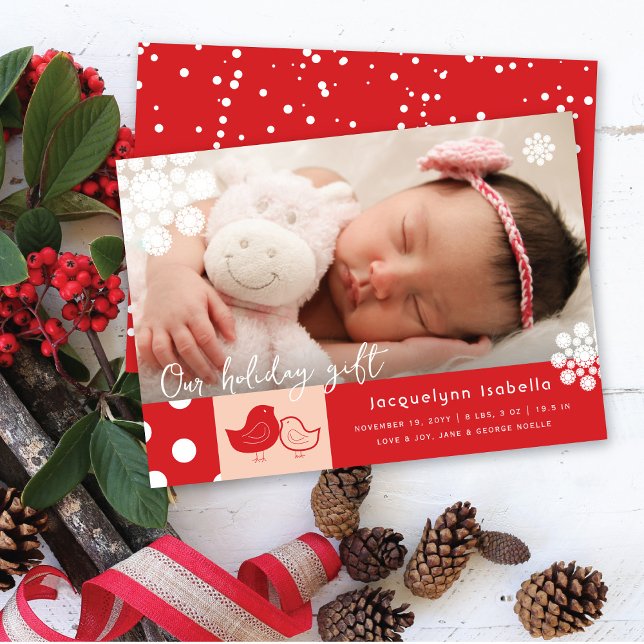 Tarjeta Festiva Cute Chicks Y Whimsical Snowflakes Foto Nacimiento (Subido por el creador)