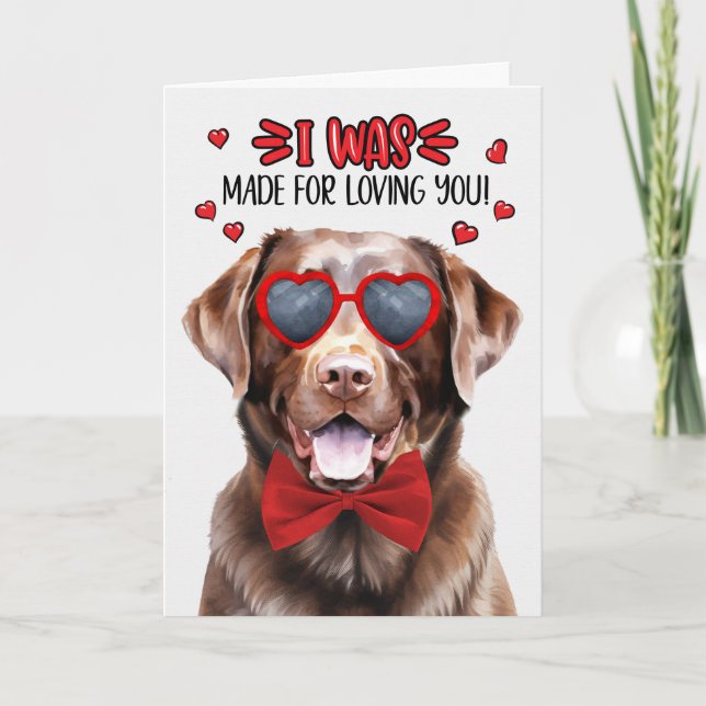 Tarjeta Festiva Cute Chocolate Labrador Perro que te ama San Valen (Anverso)