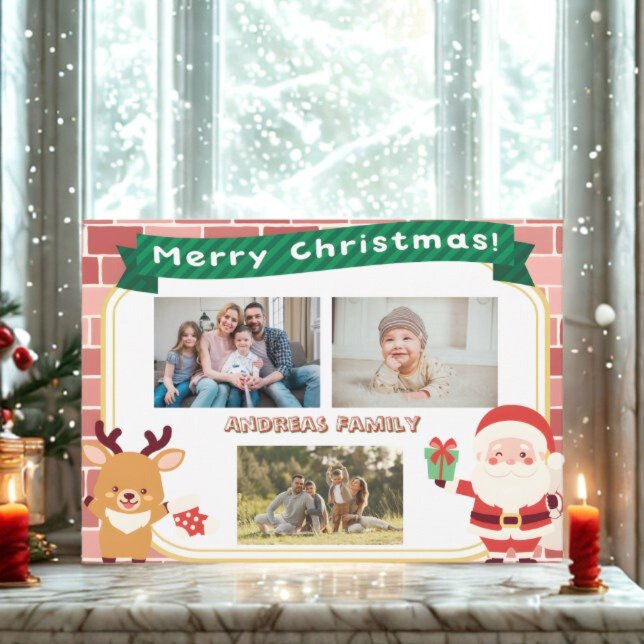 Tarjeta Festiva Cute Christmas 3 Photo Collage Holiday Card 2025 (Subido por el creador)