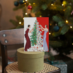 Tarjeta Festiva Cute Christmas art deco vintage ladies